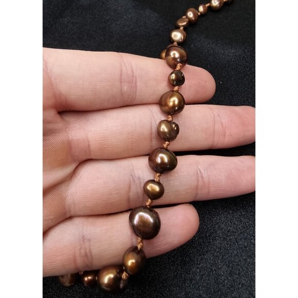 CGI Freshwater Pearls Brown Long Necklace With Organic Irregular Beads & Secure - Picture 5 of 5